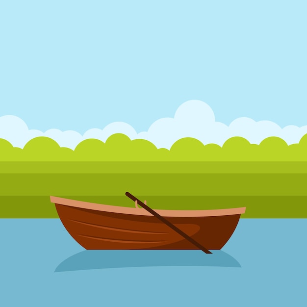 Vector wooden boat on the water isolated background