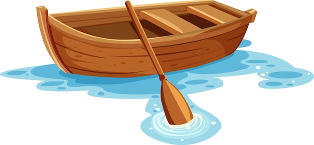 Wooden boat with paddle in the water