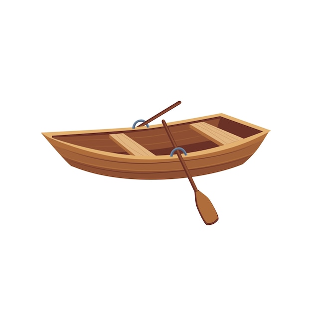 Wooden Boat With Peddles Cartoon Simple Style Colorful Isolated Flat Vector Illustration On White Background