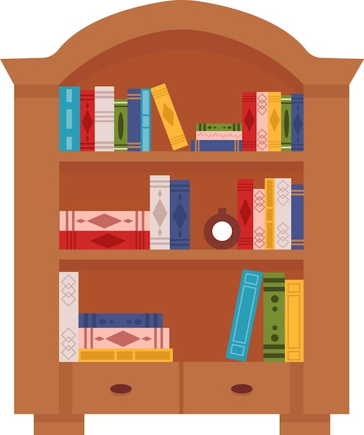 wooden bookcase with books