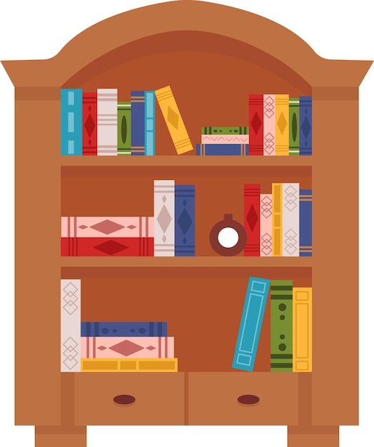 Vector wooden bookcase with books