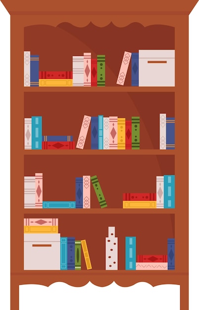 Vector wooden bookcase with books