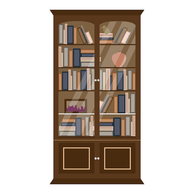 Wooden bookcase with lots of books and knickknacks