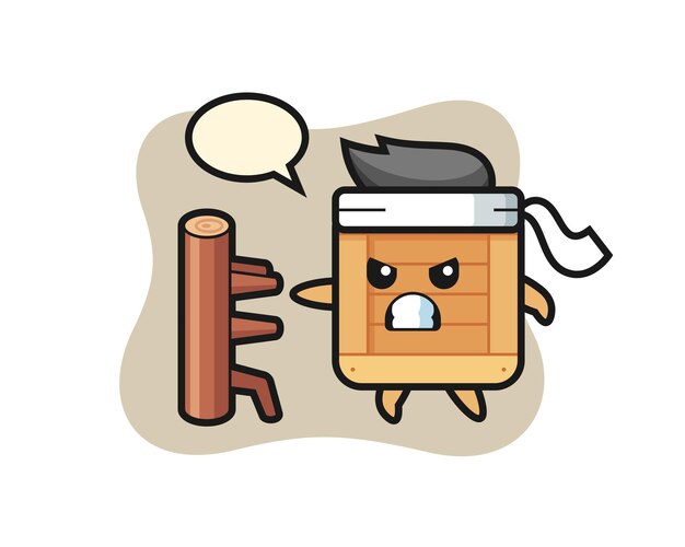 Wooden box cartoon illustration as a karate fighter , cute style design for t shirt, sticker, logo element