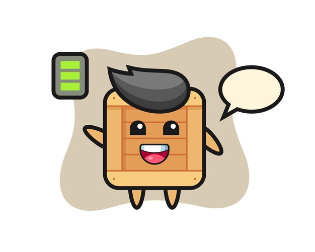 Wooden box mascot character with energetic gesture