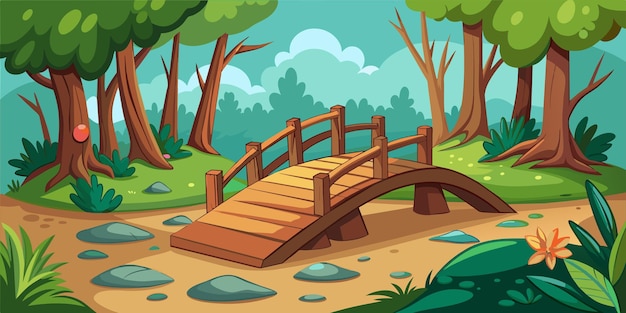 Vettore ponte di legno sul fiume