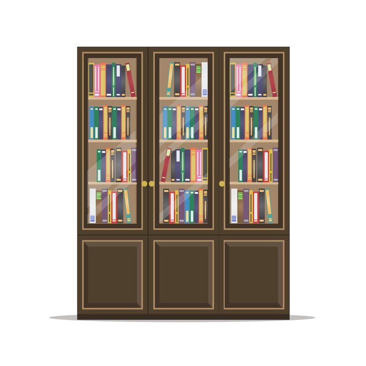 Vector wooden brown bookcase furniture