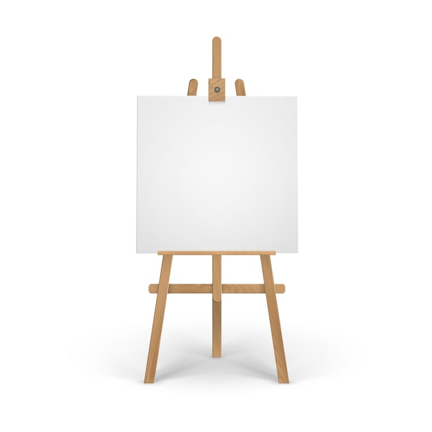 Wooden Brown Sienna Easel with Empty Blank Square Canvas