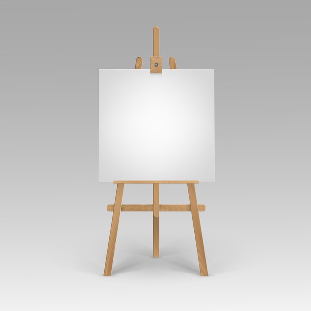 Wooden brown sienna easel with empty blank square canvas