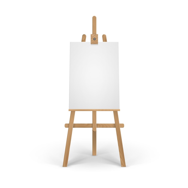 Vector wooden brown sienna easel with empty blank vertical canvas