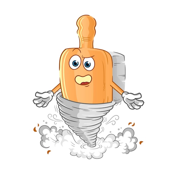 Wooden brush in the tornado cartoon character vector