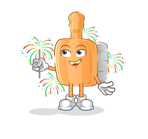 Wooden brush with fireworks mascot cartoon vector