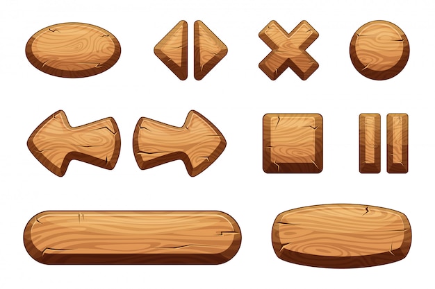 Vector wooden buttons set for game ui