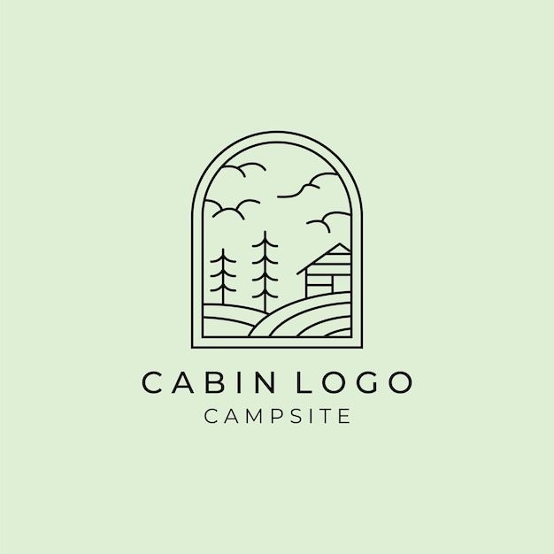 Wooden cabin line art logo vector illustration design outdoor minimalist logo design