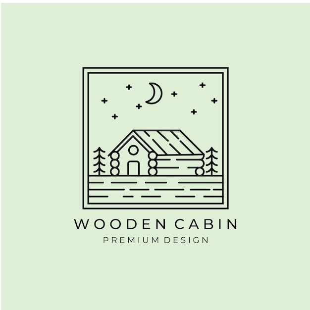 Wooden cabin logo line art vector illustration design outdoor minimalist logo design