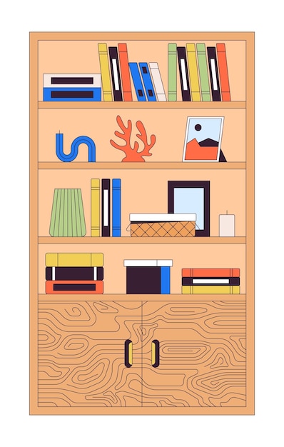 wooden cabinet with decorative accessories 2d linear cartoon object