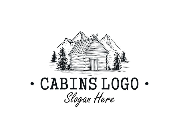 Wooden cabins logs vintage logo template