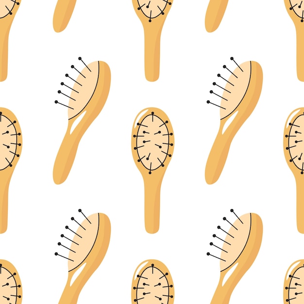 wooden cartoon hairbrush seamless pattern doodle comb illustration for hair care shop
