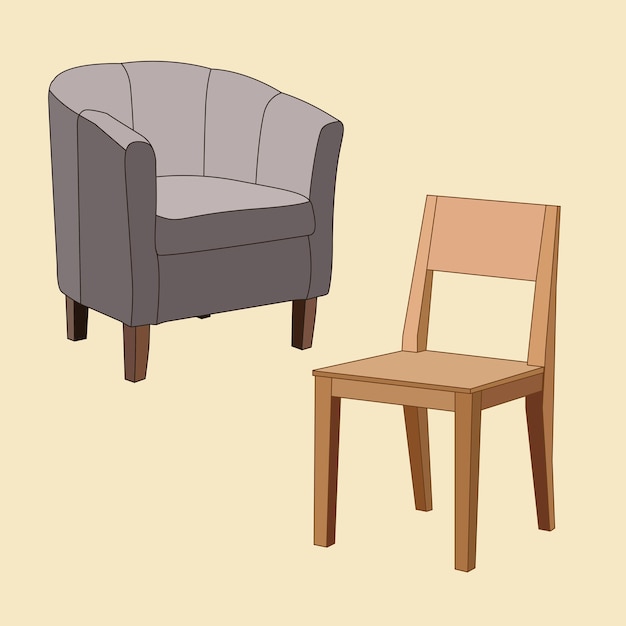 Вектор Деревянный стул и диван векторного искусства