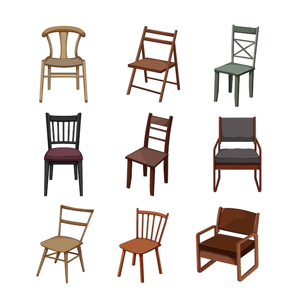 木製の椅子セット漫画のベクトル図