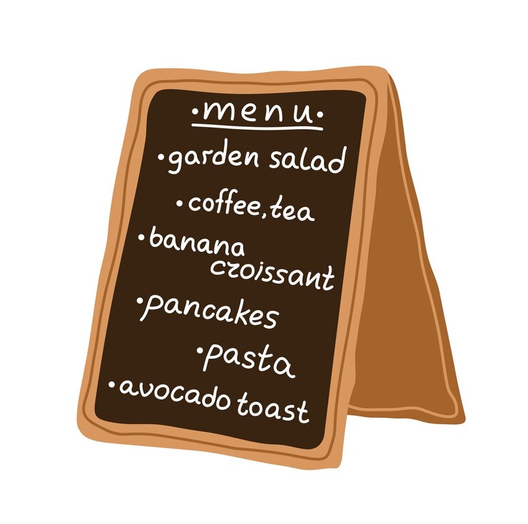 Vector wooden chalkboard cafe and restaurant menu sign with lettering, street sign and advertising banner