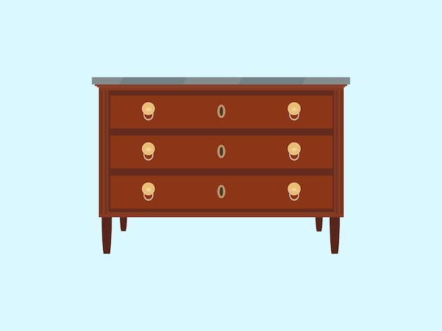 A wooden chest of drawers with a marble top.