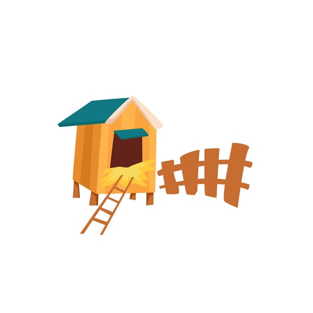 Wooden chicken coop with a fence vector cartoon illustration the concept of agriculture poultry farm