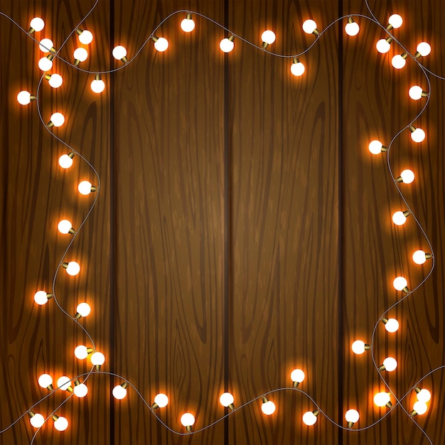 Vector wooden christmas background with lights