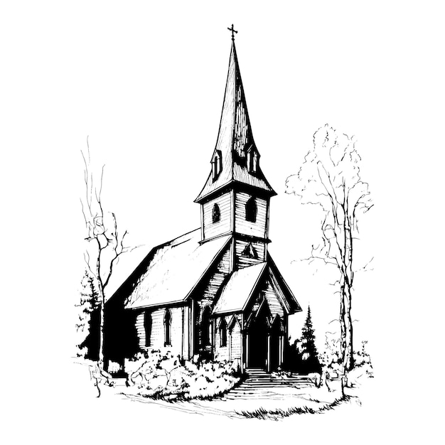 Vector wooden church sketch stock vector