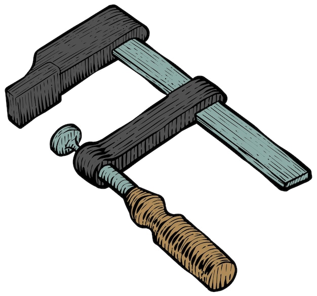 Wooden clamp icon style woodworking tool color vector illustration