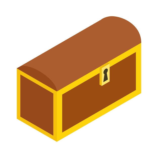 Vector wooden closed chest isometric 3d icon single illustration isolated on a white