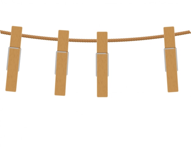 Wooden clothespins on rope