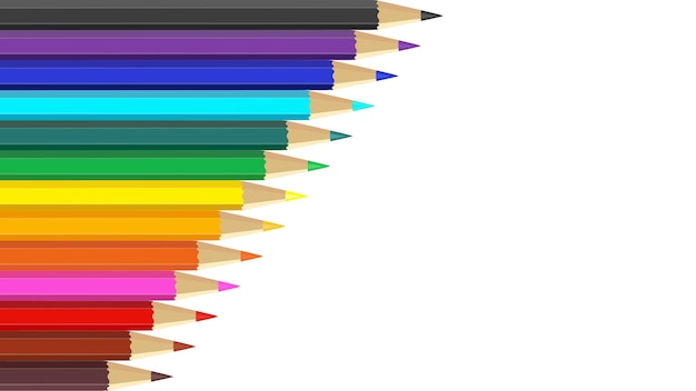 wooden color pencils arranged in bulk on a white isolated background drawing colors multicolors