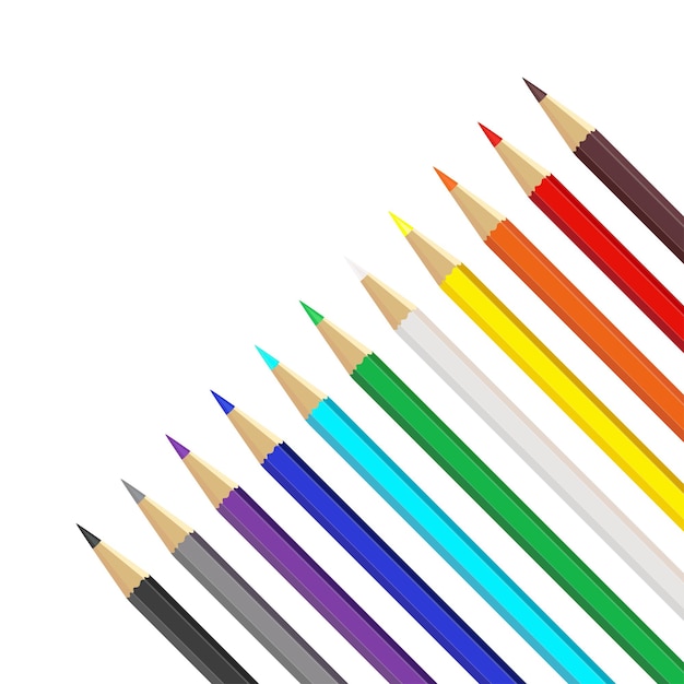 wooden color pencils arranged in bulk on a white isolated background Drawing colors multicolors