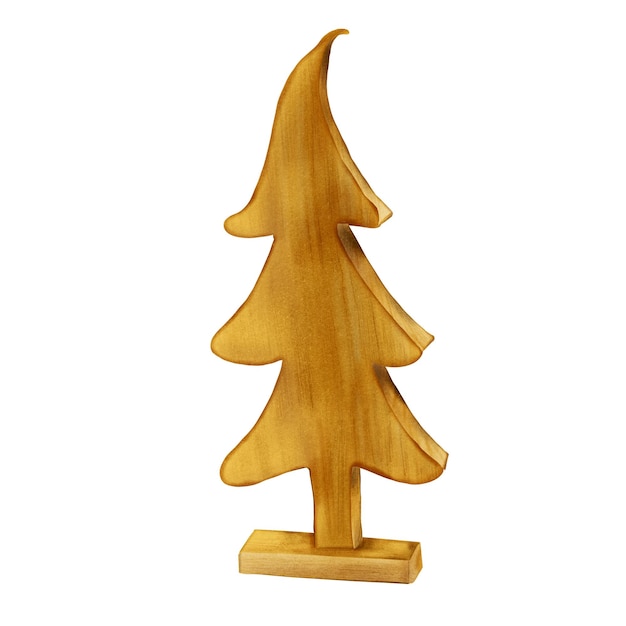 나무 침엽수 나무 조각상 디지털 그림 수채화 스타일 격리된 크리스마스 기호