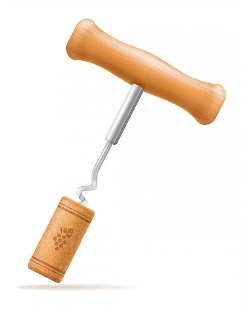 Wooden corkscrew with cork vector illustration