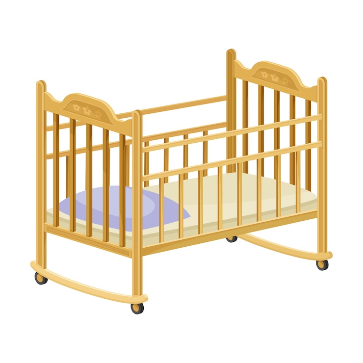 वेक्टर wooden crib or baby cot with wheels vector illustration