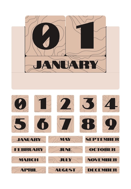 Calendario del cubo di legno isolato. costruttore di data commemorativa. data e mese. illustrazione vettoriale.