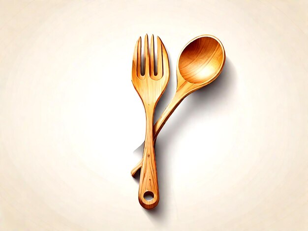 Wooden cutlery disposable fork spoon and knife isolated on white background AI_Generated