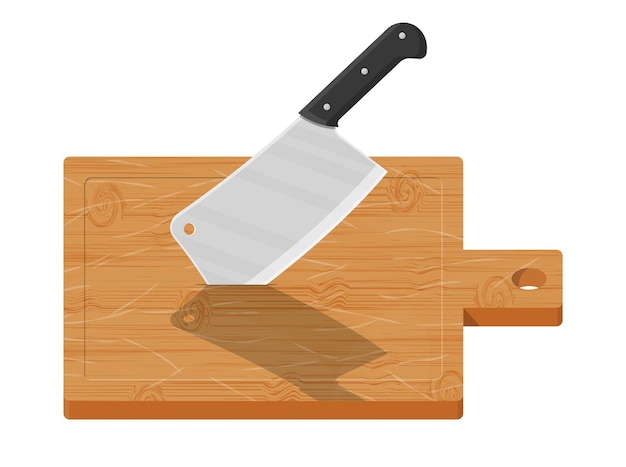 Vector wooden cutting board and kitchen knife