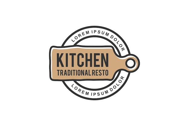 Vector wooden cutting board logo design badge style