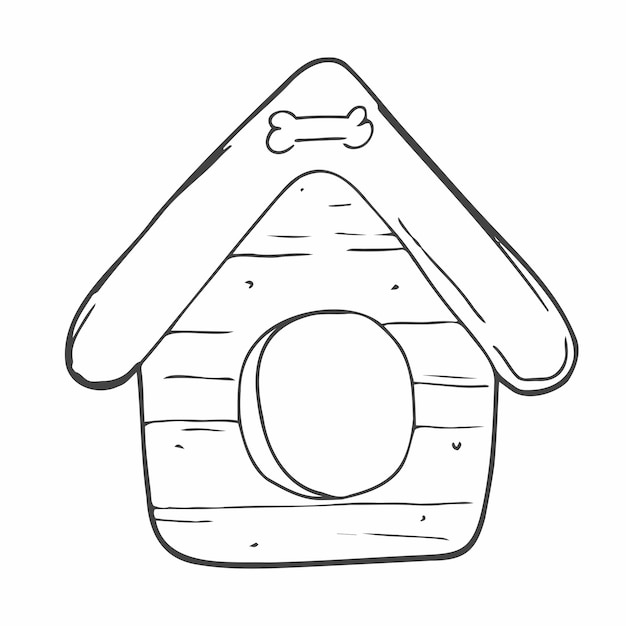 Wooden doghouse color vector isolated illustration black contour doodle