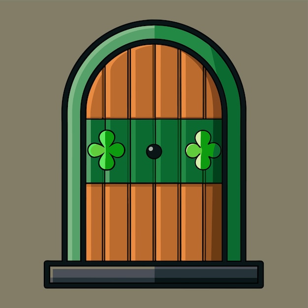 Vector wooden door doorframe doorknocker house entrance gates hand drawn flat stylish cartoon sticker