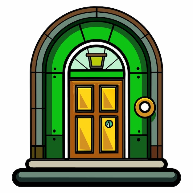 Vector wooden door doorframe doorknocker house entrance gates hand drawn flat stylish cartoon sticker