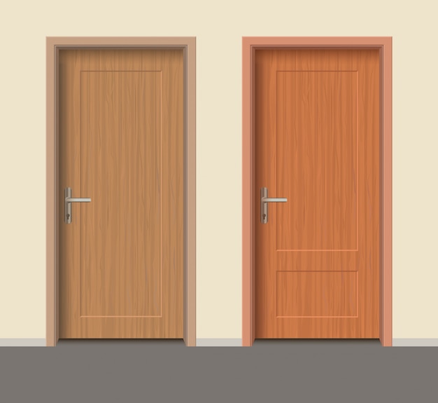 Wooden door set, Interior apartment closed door with iron hinges