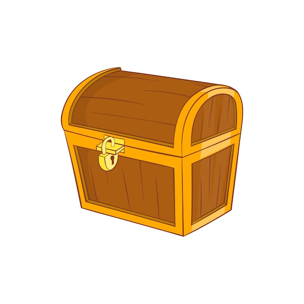 Wooden dower chest icon in cartoon style on a white background