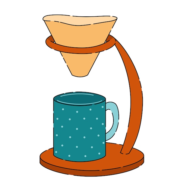 Wooden drip coffee maker with filter and mug