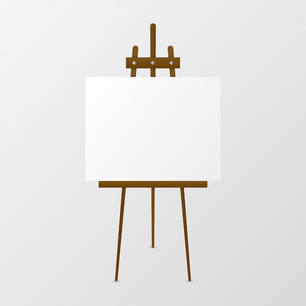 Wooden easel with blank canvas.