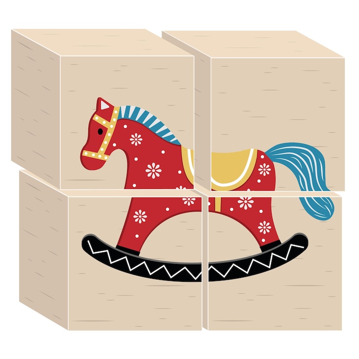 Vector wooden educational toy for children cubes with a horse color vector illustration