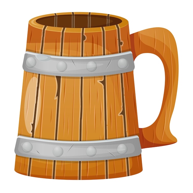 Wooden empty beer mug isolated on white